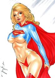 1girls 2018 argoan belly_button belt big_breasts big_breasts blonde_hair blonde_hair blue_eyes blue_shirt breasts busty cape curvaceous curvy dated dc dc_comics ed_benes_studio eyeshadow female female_only jeferson_lima kara_zor-el kryptonian large_breasts long_hair makeup mascara midriff navel panties pinup red_cape red_lips red_lipstick red_panties red_thighhighs shirt signature solo standing stomach supergirl superheroine superman_(series) thighhighs thighs underboob voluptuous yellow_belt