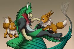 ambiguous_gender anthro avian eevee feral group gryphon male male/male nintendo penis pokémon_(species) pokemon silvergrin video_games zetsin