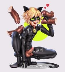 1boy adrien_agreste after_sex animal_ears bangs belt blonde_hair bukkake cat_noir cum cum_in_mouth cum_on_body cum_on_face cum_on_hair disembodied_penis erection fake_animal_ears femboy gay girly green_eyes handjob heart heart-shaped_pupils homri licking male male_focus male_only mask miraculous_ladybug multiple_males naughty_face penis ring saliva teeth testicles tongue tongue_out yaoi