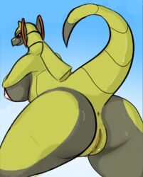 1girls anthro anthrofied anus areola ass back big_ass black_sclera blue_background breasts clade dragon edit eye_contact female green_skin grey_skin half-closed_eyes haxorus huge_ass huge_breasts looking_at_viewer looking_back nintendo nipples non-mammal_breasts nude pokémon_(species) pokemon pokemon_bw presenting presenting_hindquarters pussy red_eyes revision scalie solo spread_legs tail thick_thighs thigh_gap tusks video_games voluptuous wide_hips