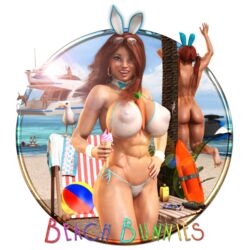 3d 5girls abs arms_up back_view bare_shoulders barefoot beach becarra big_breasts bikini bikini_bottom bikini_top boat bow brown_hair bunny_girl busty butt_crack chair cleavage clothed_female_nude_female curvy day detailed_background ear_piercing earrings english_text erect_nipple erect_nipples eyelashes eyeliner fake_animal_ears female female_only front_view g-string glasses gray_eyes group hand_on_hip hands_on_hip hands_on_hips hoop_earrings hourglass_figure human leg_lift leg_up long_hair looking_at_viewer makeup midriff multiple_females multiple_girls muscle muscular muscular_female nail_polish naked nipple_bulge nude open_mouth original_character outdoor outside piercing pose posing sand see-through shadow shiny shiny_skin skimpy smiling standing sunglasses sunglasses_on_head swimsuit table thick_thighs thong voluptuous water wide_hips