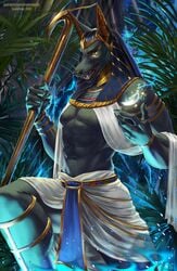 1boy anubis egyptian_mythology god jackal male_only momobeda muscular_male tagme