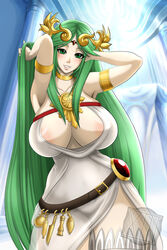 cleavage female green_eyes green_hair kid_icarus nintendo palutena solo waifuholic