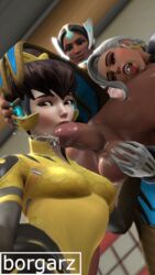 1futa 2girls 3d alternate_costume areolae ashe_(overwatch) asian_female asian_futanari b.va balls borgarz breasts cock_hungry d.va dark-skinned_futanari dark_skin dickgirl erection fellatio futa_on_female futadom futanari gloves headset interracial intersex looking_at_viewer nipples oral overwatch pale-skinned_female penis socialite_ashe symmetra testicle threesome