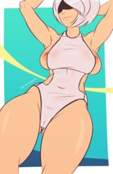 1girls android areolae breasts cameltoe clothing female female_only hair nier nier:_automata nipples playzholder pussy solo swimsuit video_games white_hair yorha_2b