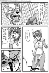 anthro blood bodily_fluids canid canine censored comic duo female fox fox_mccloud humor japanese_text krystal male mammal nintendo nosebleed pussy rabbittakahashi star_fox text translation_request video_games