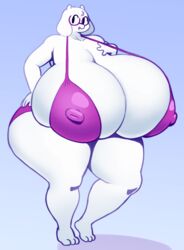 1girls 3_toes 4_fingers angstrom anthro bikini breasts_bigger_than_head busty drawn female female_only full_body furry gigantic_breasts glasses goat hand_on_hip horns huge_breasts hyper hyper_ass hyper_breasts large_breasts milf nipple_bulge purple_bikini purple_bottomwear purple_bra simple_background solo solo_female standing tagme thick_thighs toriel undertale voluptuous white_fur wide_hips