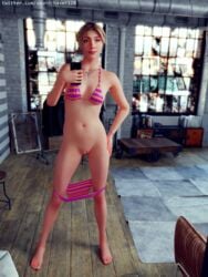 1girls 3d bikini blonde_hair earrings hand_on_hip hayden_panettiere mirror mirror_selfie necklace panties_around_leg pussy samantha_giddings selfie small_breasts smile soundchaser128 until_dawn