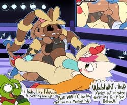 4boys alternate_color anal anal_sex anthro anthrofied arena armpits ass audience being_watched big_ass big_ears big_eyes big_penis big_testicles black_eyes black_sclera blush bodily_fluids brown_eyes brown_fur camera chesnaught chubby claws clothed cum cum_in_ass cum_inside cutaway dialogue feet felino felipunny fighting_ring full_nelson furry gay genital_fluids girly glasses green_eyes grin group group_sex hitmontop holding jay_(1-upclock) jewelry kneeling lagomorph larvitar leggings lights long_ears lopunny male male_lopunny male_only marley_the_hitmontop mega_evolution mega_lopunny monitor necklace nintendo nude on_back open_mouth orange_fur original_character penetration penis pinned pokémon_(species) pokemon pokemon_(species) pokemon_dppt pokemon_gsc pokemon_oras pokemon_xy public public_nudity public_sex red_fur scalie scarf sex shirt smile source_request spread_arms spread_legs tail tank_top teeth testicles text threesome torn_clothes train_position trembling video_games white_fur wrestling wrestling_ring yaoi