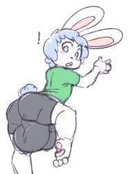 ! 2018 angstrom anthro ass balls balls_outline big_balls big_bulge blue_eyes blue_hair blush bottomwear bulge clothing cub genital_outline genitals hair huge_balls huge_bulge hyper hyper_balls hyper_penis lagomorph leporid looking_at_viewer looking_back male male_only mammal marco_(angstrom) open_mouth penis penis_outline rabbit shirt shorts solo topwear white_body young