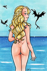 a_song_of_ice_and_fire ass blonde_hair daenerys_targaryen from_behind game_of_thrones nude starline