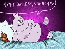 almost_naked anthro bear cartoon_network cat chowder chowder_(character) chowder_(series) cub food furry half_naked hybrid in_bed male male_only moobs nipples pancake pillow shirtless shirtless_male solo speech_bubble tagme young