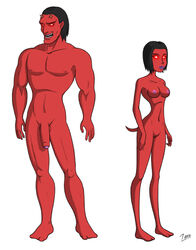 aza demon devil female glowing_eyes male muscular no_humans red_skin size_difference standing zenu