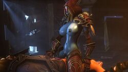 1boy 1girls 2019 3d armor armored_boots big_breasts blizzard_entertainment blonde_hair blue_skin cowgirl_position eastern_kingdoms elf female female_domination female_focus female_on_top hood human looking_at_viewer male night red_eyes shadowfang_keep silverpine_forest sylvanas_windrunner vaginal_penetration warcraft world_of_warcraft zentaeron