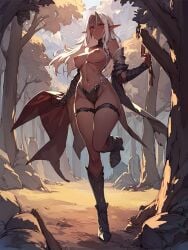 ai_generated breasts dark_elf forest_background long_hair white_hair