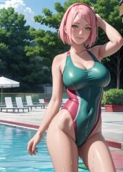 1girls 2d ai_generated athletic athletic_female big_ass big_breasts boruto:_naruto_next_generations chest cleavage curvy curvy_figure cute cute_face detailed eyelashes eyeshadow female female_only fit fit_female focus green_eyes high_quality huge_breasts large_breasts legs light-skinned_female light_skin lips lipstick long_hair looking_at_viewer makeup mascara mature medium_breasts midriff naruto naruto_(series) nero100 one-piece_swimsuit outdoors outside pale-skinned_female pale_skin pink_hair posing sagging_breasts sakura_haruno seductive seductive_look stable_diffusion swimsuit swimwear tagme thighs wide_hips