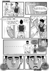 balls bara beard blush boner capcom clothing comic crossover erection facial_hair flaccid gay little_mac lupin_barnabi male male_only monochrome muscles muscular nintendo penis penis_out punch_out ryu_(street_fighter) size_difference speech_bubble street_fighter super_smash_bros. urinal