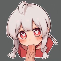 1boy 1girls ai_generated big_penis oral_sex red_eyes sex twin_braids warma white_hair