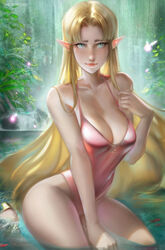 1girls breasts cleavage female female_only looking_at_viewer one-piece_swimsuit princess princess_zelda ragecndy royalty solo swimsuit the_legend_of_zelda zelda_(a_link_between_worlds)