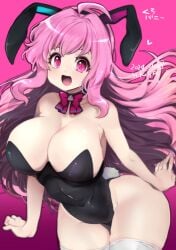 2024 arms_at_sides ass_visible_through_thighs black_bunny_ears black_bunnysuit black_leotard blush bunny_ears bunny_girl bunnysuit curvy dated huge_ass huge_breasts open_mouth plump rasis smile sound_voltex thick_thighs voluptuous wide_hips