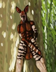 absurd_res anthro forest giraffid hi_res horn jungle male male/male mammal moonringred okapi ossicone plant solo tree