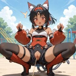 1girls ai_generated nekomiya_mana peeing pussy pussy_juice zenless_zone_zero