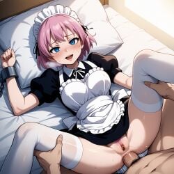 ai_generated anal_sex bed fairy_tail happy_sex large_breasts maid_uniform payop pillow pony_diffusion_xl restrained spread_legs stockings sweat virgo_(fairy_tail)