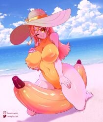 1girls 2024 banana_boat beach breasts chronoa dragon_ball dragon_ball_heroes dragon_ball_z female long_hair lovepizza26 one-piece_swimsuit pink_hair potara_earrings solo solo_female sun_hat supreme_kai supreme_kai_of_time tagme time_power_unleashed_form time_power_unleashed_form_(dragon_ball) yellow_eyes