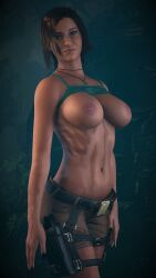 3d areolae big_breasts breasts_out brown_eyes brown_hair busty female female_focus female_only hourglass_figure lara_croft lara_croft_(cosplay) lara_croft_(survivor) large_breasts long_hair nipples pinup pinup_pose short_shorts shorts standing tagme tank_top tank_top_lift thedark12345 tomb_raider tomb_raider_(survivor) wide_hips