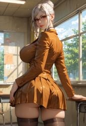 ai_generated ass classroom euskyart female glasses huge_breasts milf prison_school shiraki_meiko teacher voluptuous_female white_hair