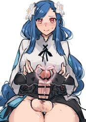 1girls big_penis blue_hair blush braid braided_ponytail cumdrip dickgirl dizzy_(guilty_gear) erect_penis erection female_focus futanari guilty_gear hair_flower hair_ornament heart_hands large_breasts large_penis long_hair looking_at_viewer married_woman mature_female milf nkmr_863 partially_clothed precum queen_dizzy red_eyes solo solo_female solo_futa testicles thick_thighs thighs