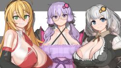 1girls areolae blonde_hair character_request huge_breasts idohori_people looking_at_viewer nipples nipples_visible_through_clothing purple_hair silver_hair