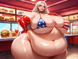 1female 1females 1girl 1girls ai_generated american_flag_bikini bbw belly belly_button big_belly big_breasts bikini blonde_female blonde_hair blonde_hair_female blue_eyes blue_eyes_female breasts burger chubby chubby_female exposed_belly exposed_belly_button exposed_fat_belly fast_food fast_food_restaurant fat fat_female fat_girl fat_woman female female_focus female_only light-skinned_female light_skin obese obese_female overweight overweight_female restaurant solo solo_female solo_focus ssbbw standing thick_thighs thighs wide_hips