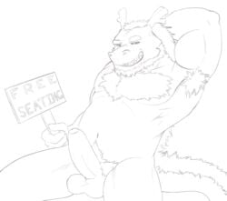 anthro armpit_hair balls beard body_hair chest_hair dragon erection facial_hair fluffysnowmeow grin humanoid_penis male male_only mature_male morenatsu muscular navel penis pubes scalie smile solo tappei_(morenatsu) uncut