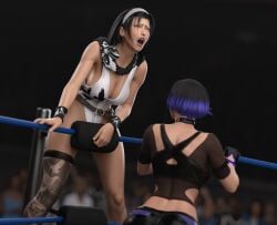 2girls big_ass big_breasts cleavage female female_only gcb kazama_jun pain reina_mishima ryona tekken tekken_8 thick_thighs wrestling_ring yuri