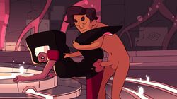 1boy animated cartoon_network clothed_female_nude_male dark-skinned_female female garnet_(steven_universe) gem_(species) gem_fusion jamie_(steven_universe) lemonfizz penetration penis ripped_clothing sex steven_universe straight testicles threesome