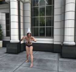 bikini brown_hair exposed_breasts female female_only grand_theft_auto_online grand_theft_auto_v street topless