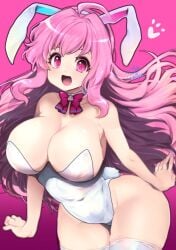 2024 arms_at_sides ass_visible_through_thighs blush bunny_ears bunny_girl bunnysuit curvy dated huge_ass huge_breasts open_mouth plump rasis smile sound_voltex thick_thighs voluptuous white_bunny_ears white_bunnysuit white_leotard wide_hips