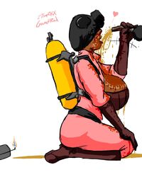 1girls big_breasts breasts cometred dark-skinned_female dark_skin drinking_gasoline female fempyro gas_mask gasoline large_breasts pyro pyro_(team_fortress_2) signature solo solo_female team_fortress_2