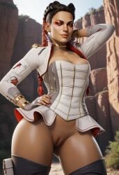 1girls 3d ai_generated apex_legends clothed half-dressed half_naked loba loba_(apex_legends) presenting_pussy pussy solo solo_focus standing