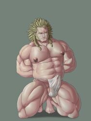 balls bara boner bulge erection erection_under_clothes fundoshi fundoshi_only lupin_barnabi male male_only monster_hunter monster_hunter_world muscles muscular on_knees penis solo solo_male the_admiral