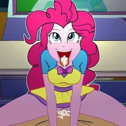 background cowgirl_position cum_in_mouth cum_in_pussy equestria_girls looking_at_viewer open_mouth pinkie_pie_(mlp) smiling_at_viewer