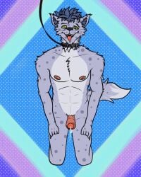 anthro anthro_only bodily_fluids bondage caine_latrans_(artist) collar genital_fluids hypnosis hypnovember2024 leaking_penis leaking_precum male mind_control nipple_piercing nipples penis petplay piercing precum ringed_eyes roleplay