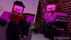 2girls :3 alley alleyway blush clothed digital_media_(artwork) dumpster female female_focus female_only forsaken forsaken_(roblox) gapehorn1337 gloves gradient_background hat hood_down hoodie naked naked_with_shoes_on no_shirt object_head posing posing_for_picture posing_for_the_viewer purple_skin roblox roblox_background roblox_studio robloxian robot robot_girl screen_face self_upload skate_park skateboard smug_face tv tv_head tv_screen veeronica watermark