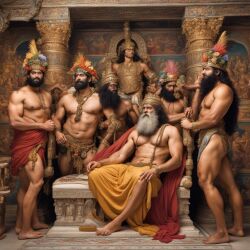 ai_generated beard courtiers crown gay indian_male male_only muscles orgy rajah