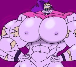 big_breasts brawl_stars breasts emz_(brawl_stars) female growth muscle_growth muscles muscular muscular_female purple_hair purple_skin tongue tongue_out
