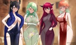 4girls ceres_fauna hololive hololive_english hololive_english_-advent- hololive_english_-council- hololive_english_-promise- hololive_myth irys irys_(hololive) jmc5221 looking_at_viewer nerissa_ravencroft takanashi_kiara virtual_youtuber vtuber