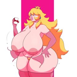 1girls areolae ass ass_expansion big_ass big_breasts bikini bikini_bottom bikini_top bikini_top_removed blonde_hair blue_eyes breast_expansion breasts collar crown elbow_gloves exposed_breasts fat huge_ass huge_breasts human large_ass large_breasts long_hair mario_(series) mushroom nintendo nipples overweight owlizard princess_peach ripped_clothing shocked slightly_chubby solo solo_female solo_focus super_mario_bros. thick_lips thick_thighs thighhighs