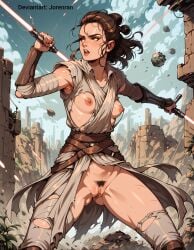 ai_generated breasts fight hoeyuga jorenran naked naked_female nude nude_female pussy rey ripped_clothing ripped_pants star_wars