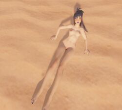 beach bedroom_eyes blush breasts completely_nude completely_nude_female female female_only fortnite hope_(fortnite) kfc_(artist) looking_at_viewer nude nude_female open_mouth public public_nudity pussy shiny shiny_skin sitting_up solo solo_female